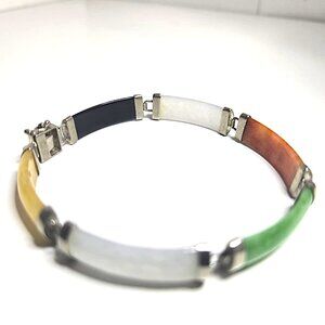 Multi Jade and Sterling Silver Asian Inspired Bracelet